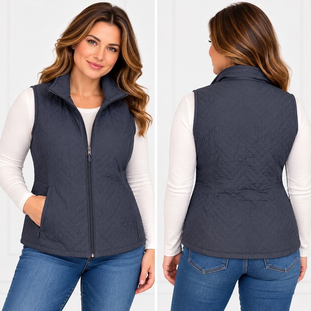 Columbia Womens Navy Quilted Vest Medium Full Zip Lightweight Outdoor Hiking